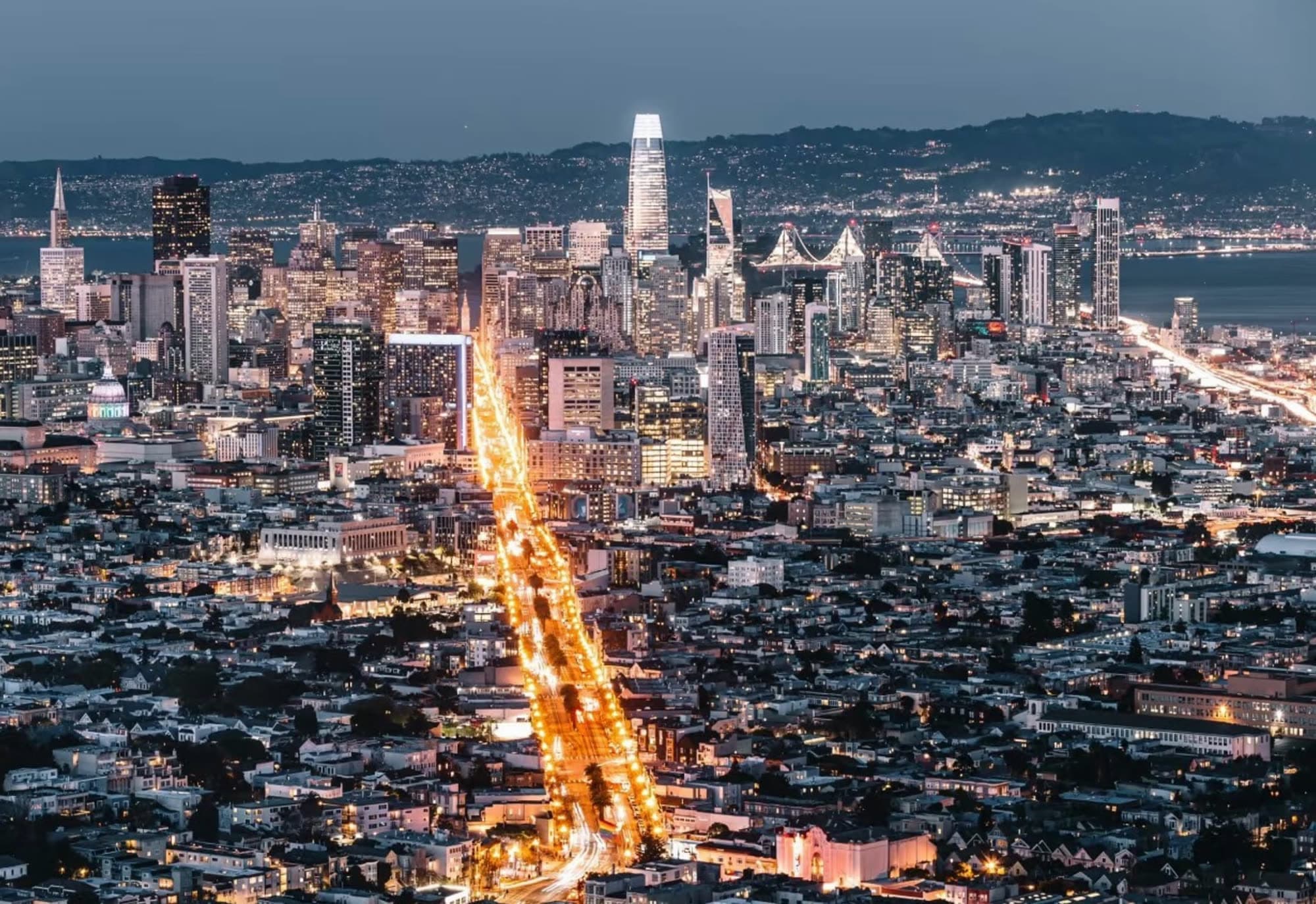 The San Francisco skyline at dusk